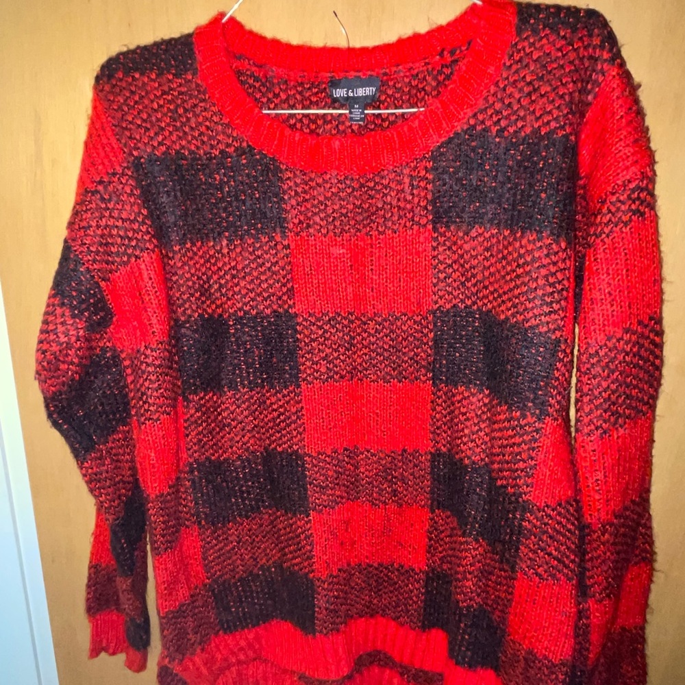 ladies red plaid sweater